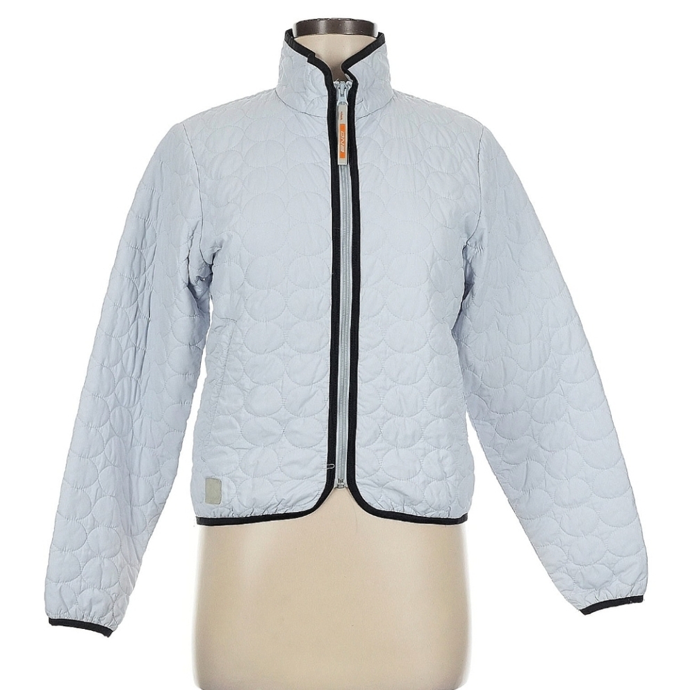 Quilted Light Blue Jacket with Black Trim
